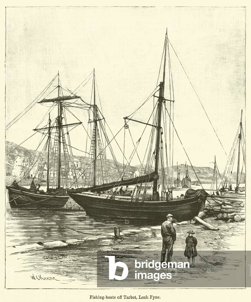 Fishing-boats off Tarbet, Loch Fyne (engraving)