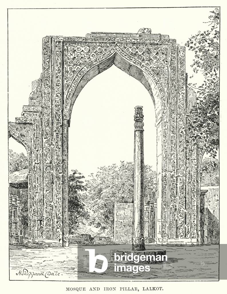 India: Mosque and Iron Pillar, Lalkot (engraving)
