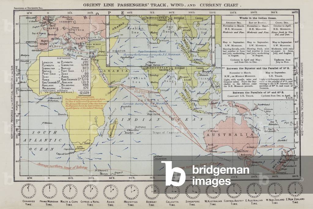 Orient Line Passengers' Track, Wind, and Current Chart (colour litho)