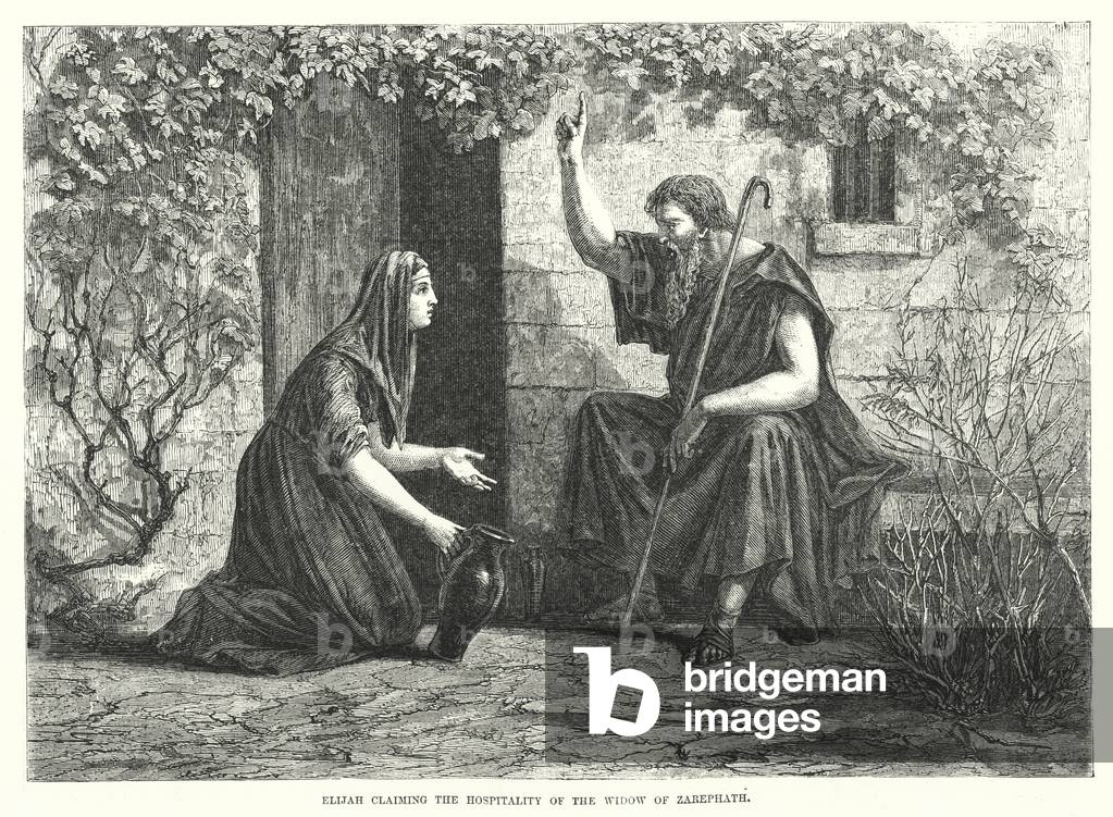 Elijah claiming the Hospitality of the Widow of Zarephath (engraving)