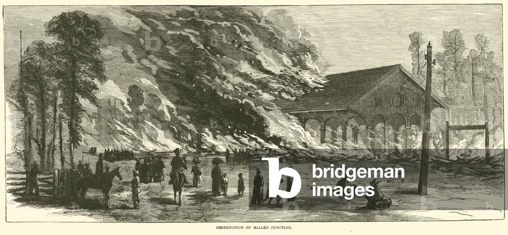 Destruction of Millen Junction, November 1864 (engraving)