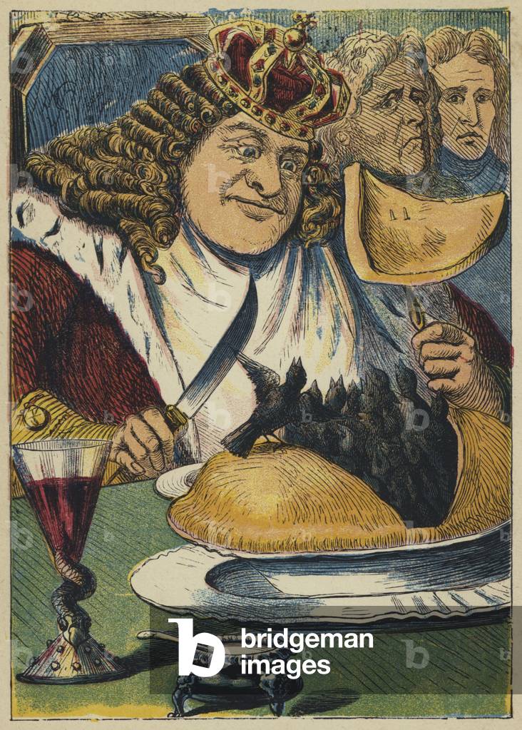 The Opening of the Pie (colour litho)