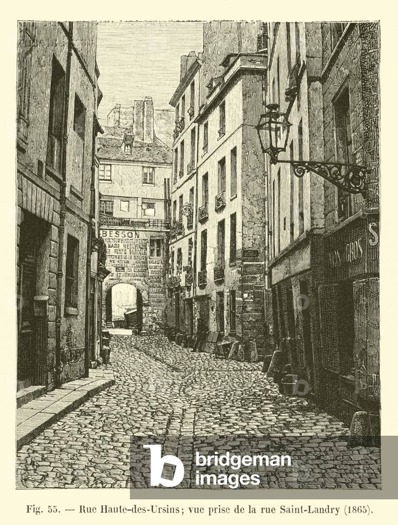 Rue Haute-des-Ursins; vue prise de la rue Saint-Landry, 1865 (engraving)