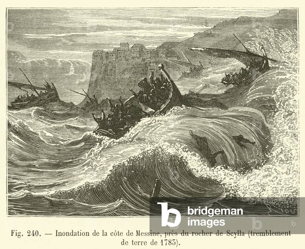 Inondation de la cote de Messine, pres du rocher de Scylla, tremblement de terre de 1783 (engraving)
