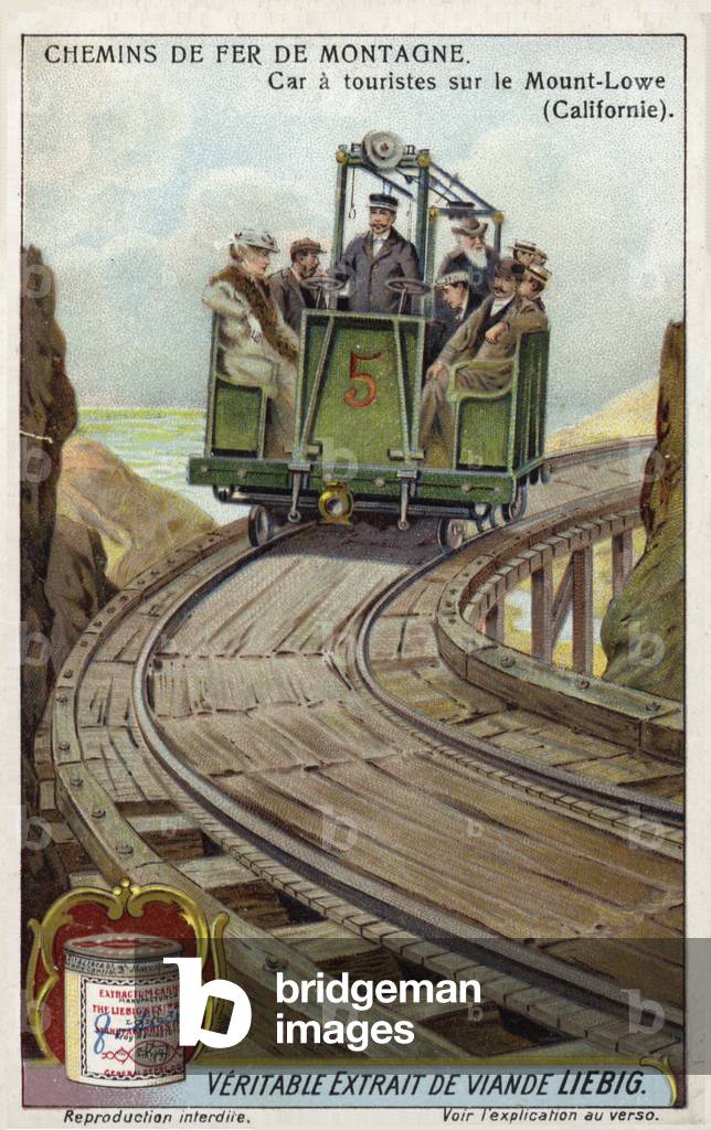 Tourist car on the Mount Lowe Railway, California (chromolitho)