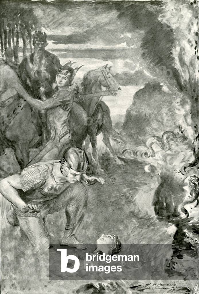 Beowulf finds the head of Aschere (litho)