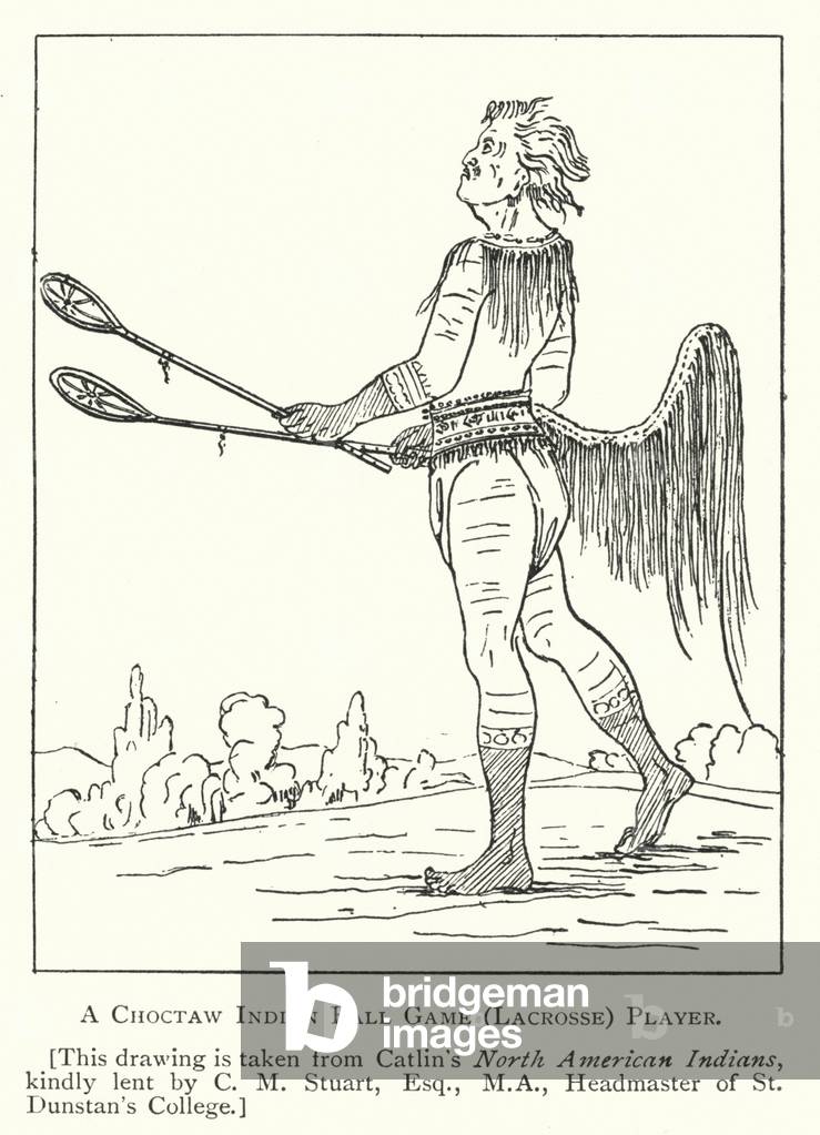 A Choctaw Indian Ball Game (Lacrosse) Player (litho)