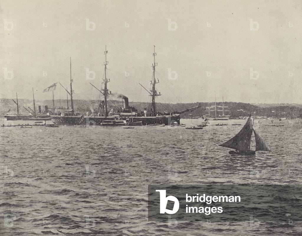 Departure of HMS Calliope (b/w photo)