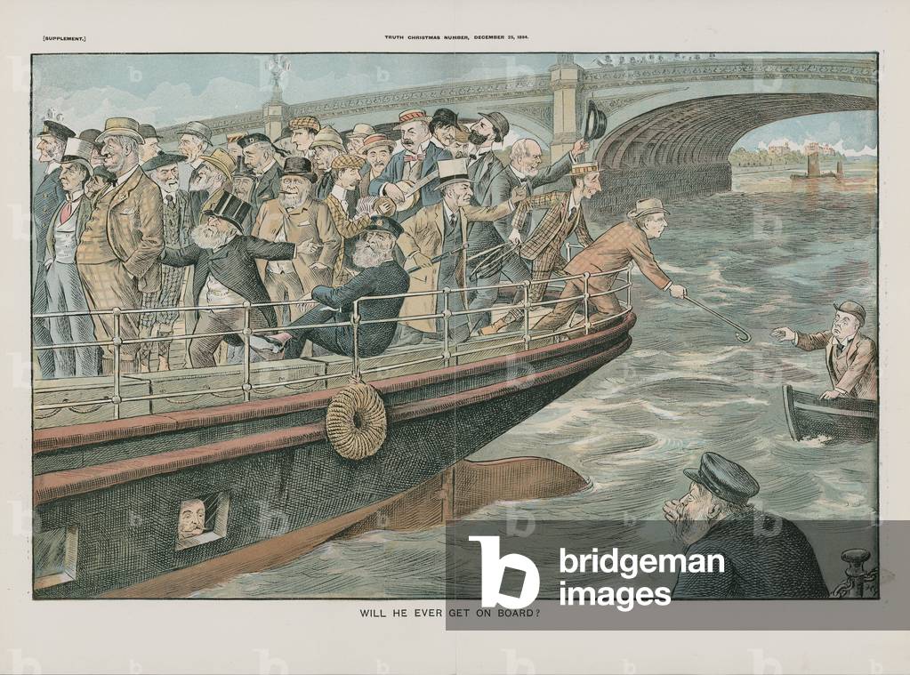 Will He Ever Get on Board? (colour litho)