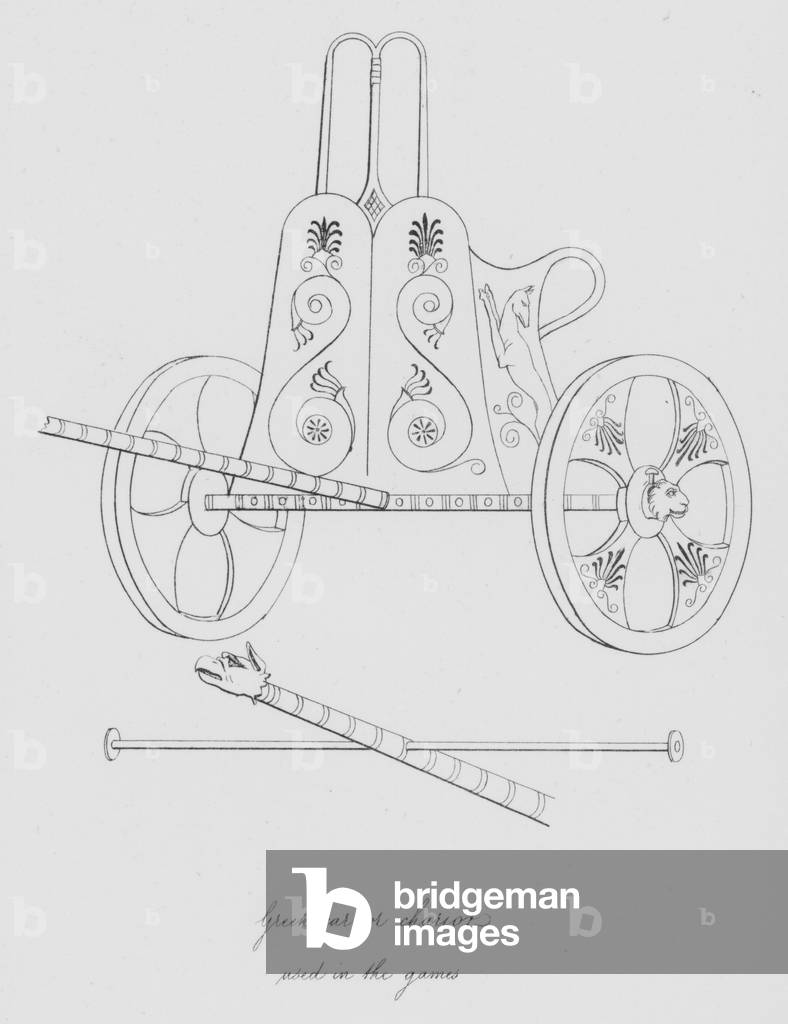 Greek car or chariot used in the games (engraving)