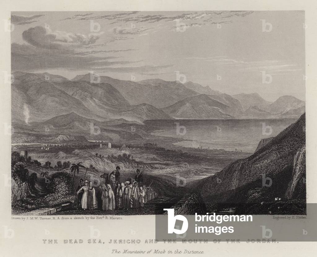 The Dead Sea, Jericho and the Mouth of the Jordan, the Mountains of Moab in the Distance (colour litho)