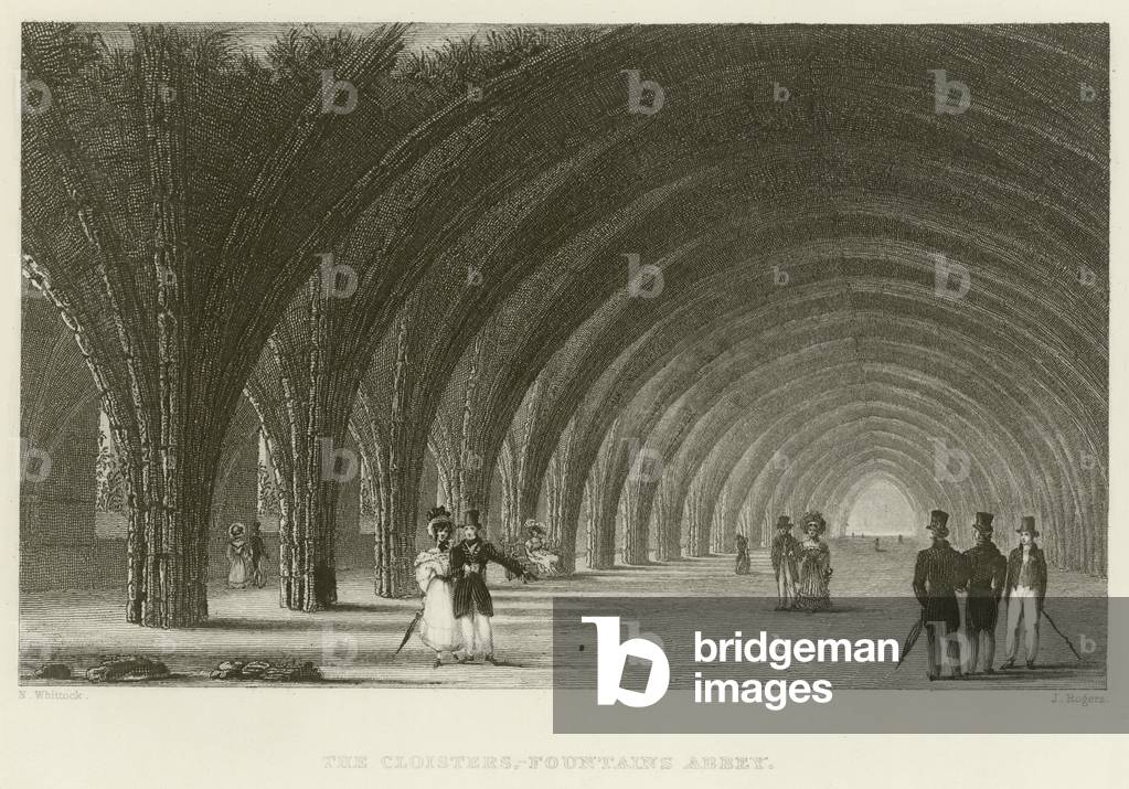 The cloisters at Fountains Abbey (engraving)