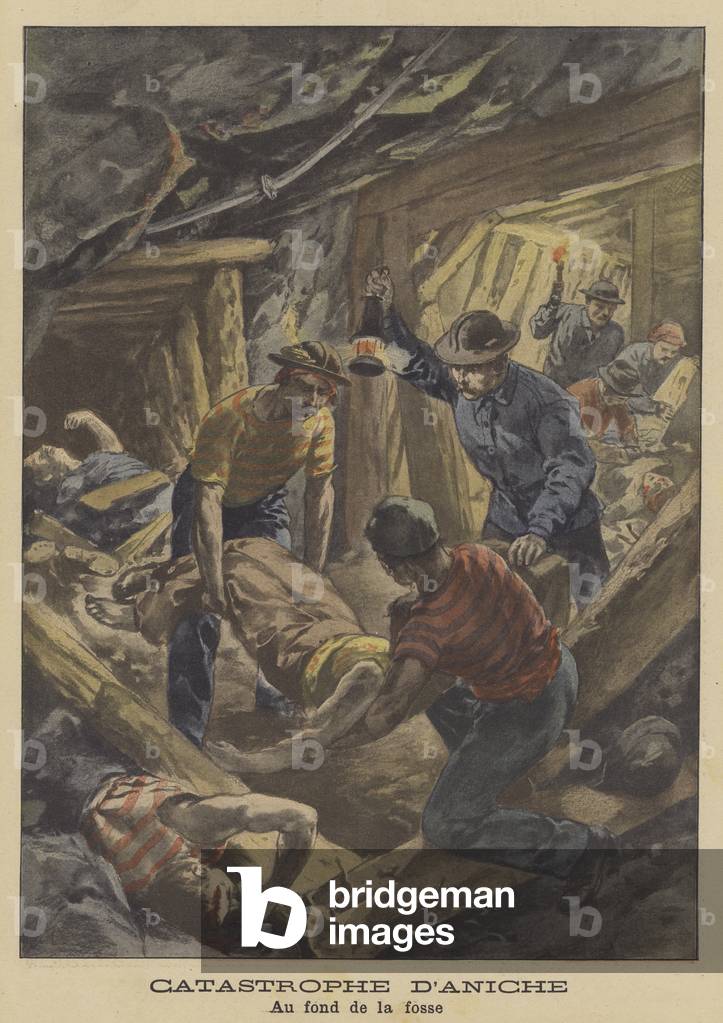 The Aniche coal mine disaster, France (colour litho)
