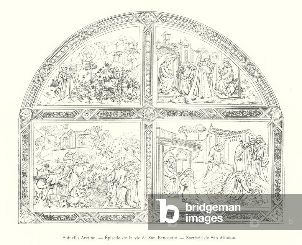 Spinello Aretino, Episode de la vie de San Benedetto, Sacristie de San Miniato (engraving)