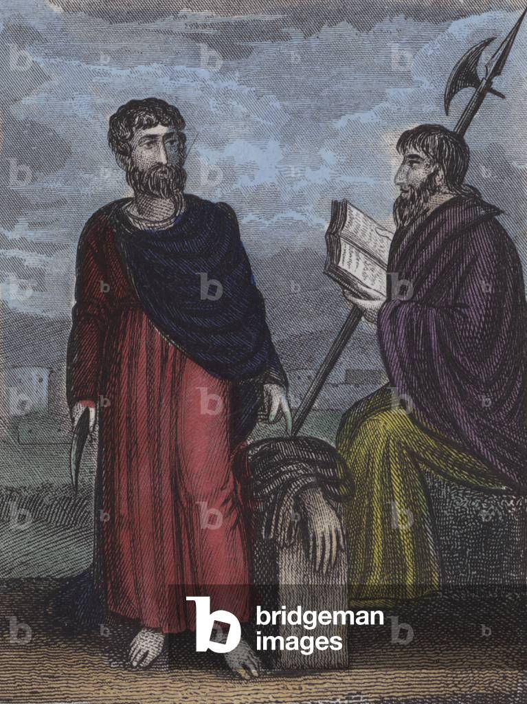 St Bartholomew; St Thomas (coloured engraving)