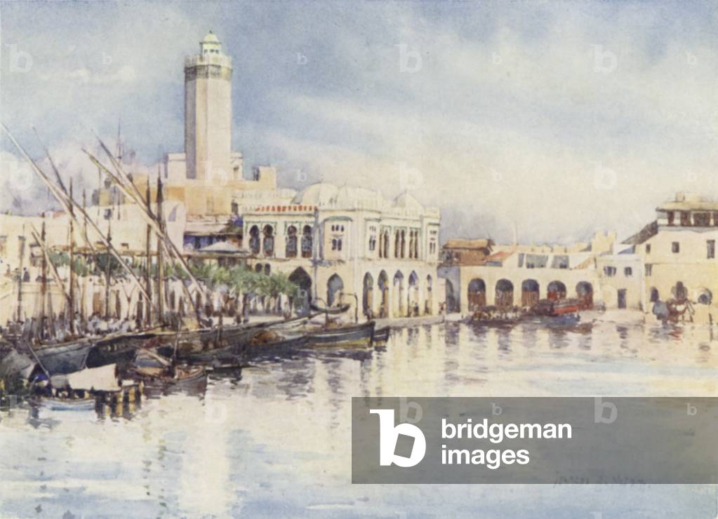 The Harbour of Algiers (colour litho)
