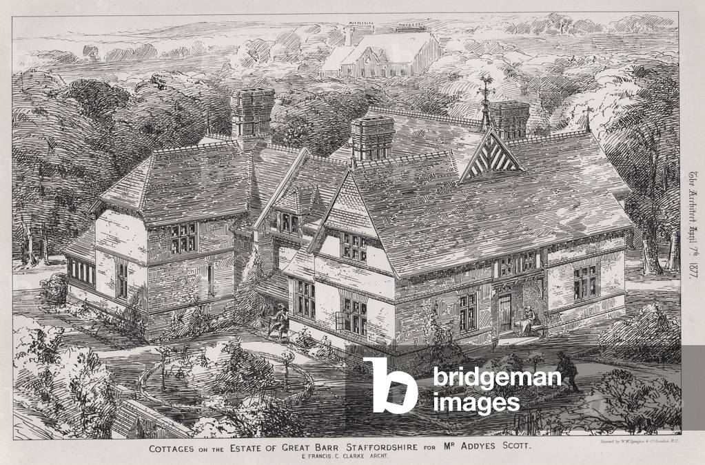 Cottages on the Estate of Great Barr, Staffordshire for Mr Addyes Scott (engraving)
