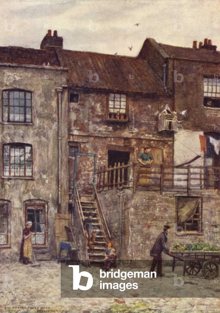 Old Houses, Inner Yard of White Hart Inn, Southwark, 1884 (colour litho)
