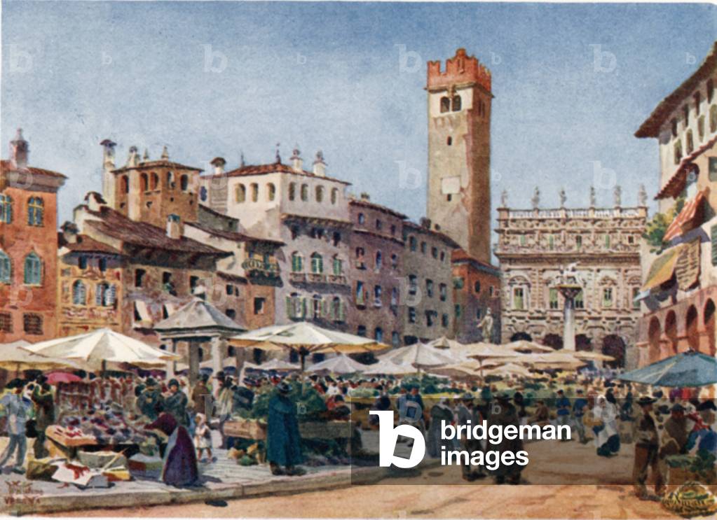 Verone. The Market Place (colour litho)