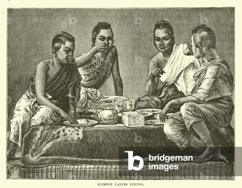 Siamese ladies dining (engraving)