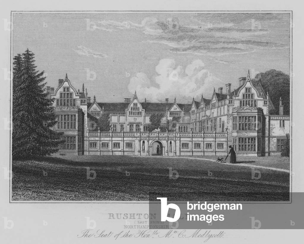 Rushton Hall, East Front, Northamptonshire, The Seat of the Honourable Mrs C Medlycott (engraving)