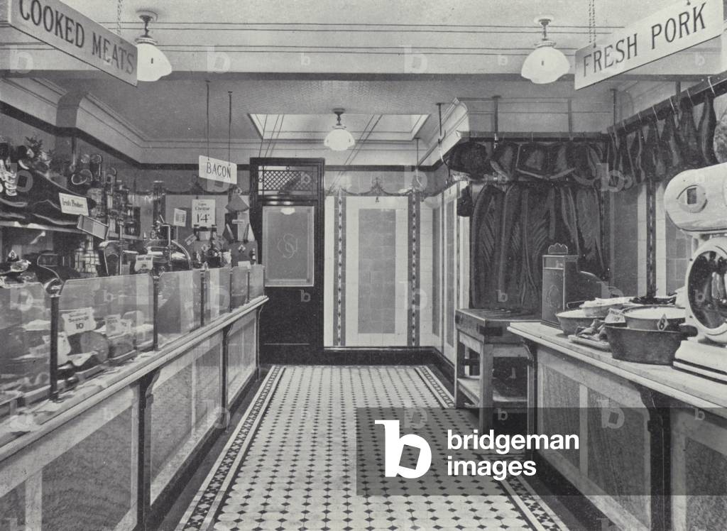 Interior showing Tiled Floor and Glass Counter Screens (b/w photo)
