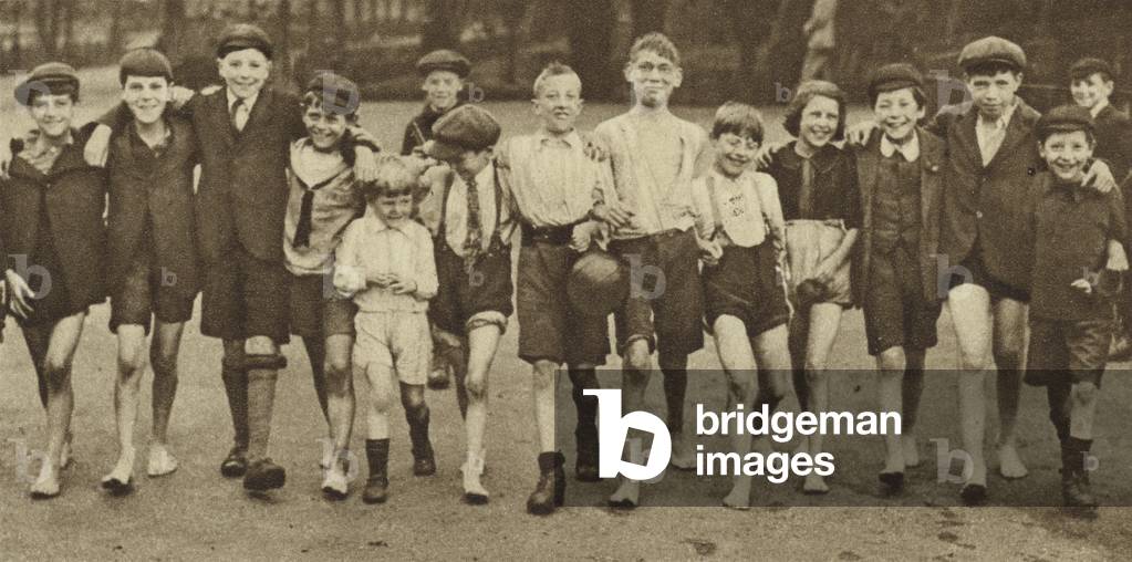 School-free children merrymaking by the Serpentine in Hyde Park (b/w photo)