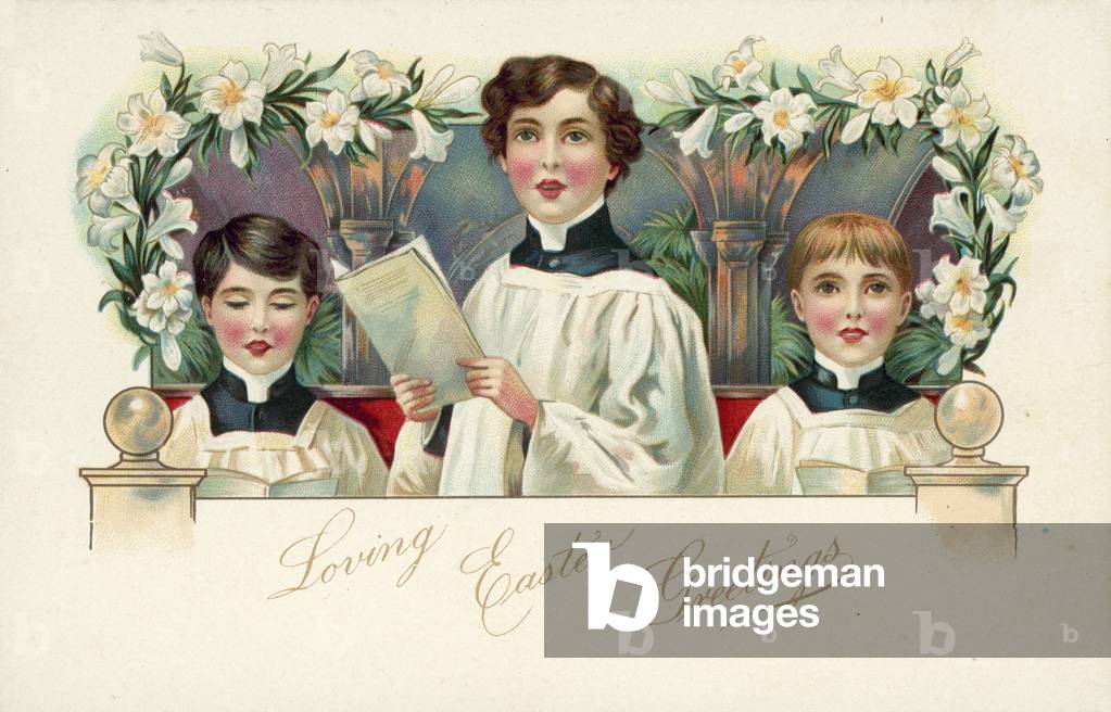 Three choir boys (colour litho)