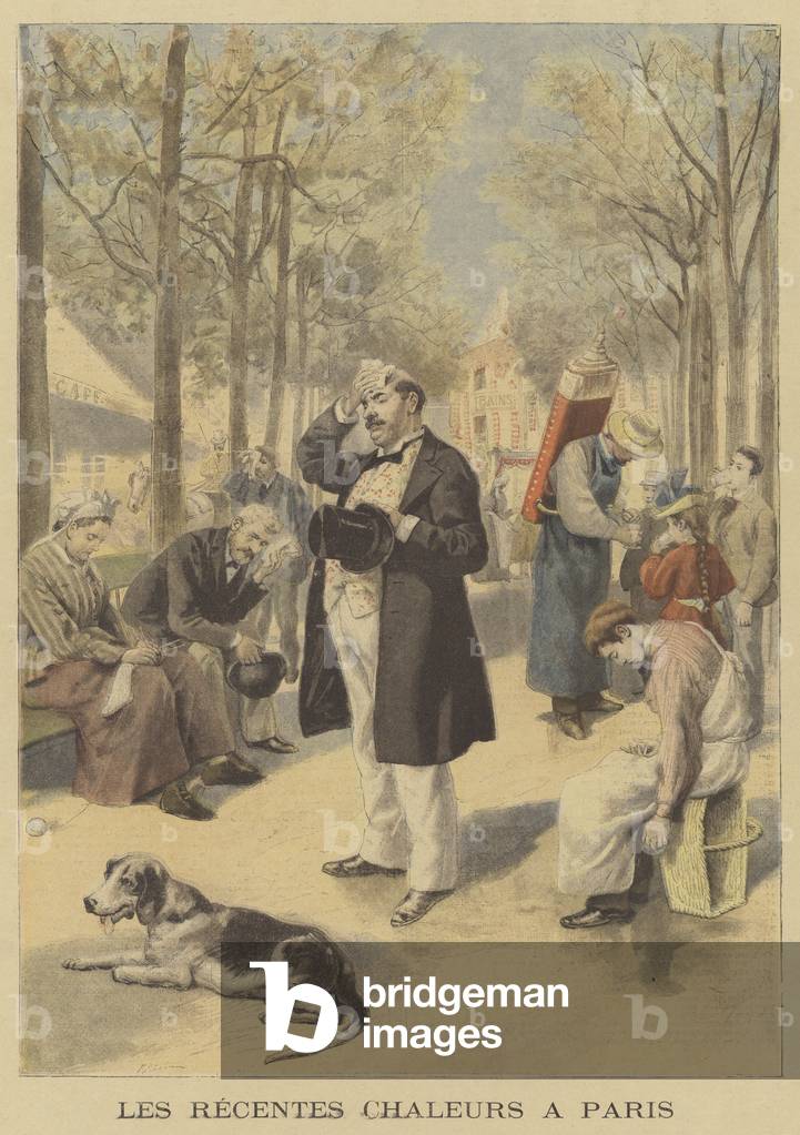 The recent heatwave in Paris (colour litho)
