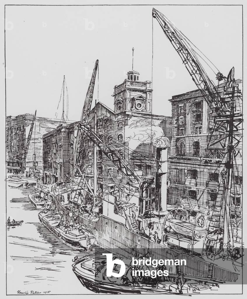 London: St Olave's Tower, from London Bridge (litho)