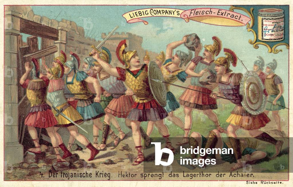 Hector breaches the gate of the Greek camp (chromolitho)