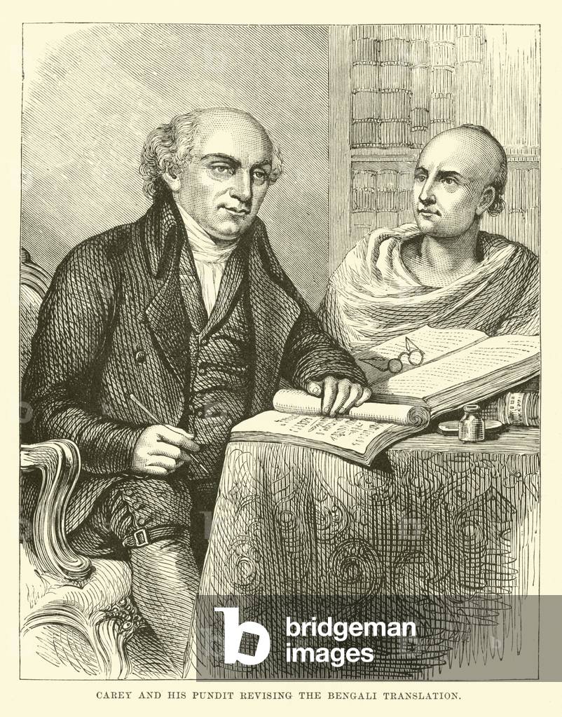Carey and his pundit revising the Bengali translation (engraving)