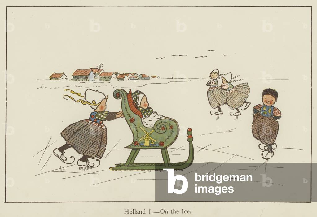 Holland, on the ice (colour litho)