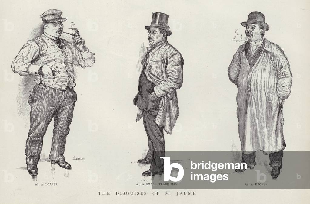 Disguises used by Parisian detective Paul Jaume (litho)