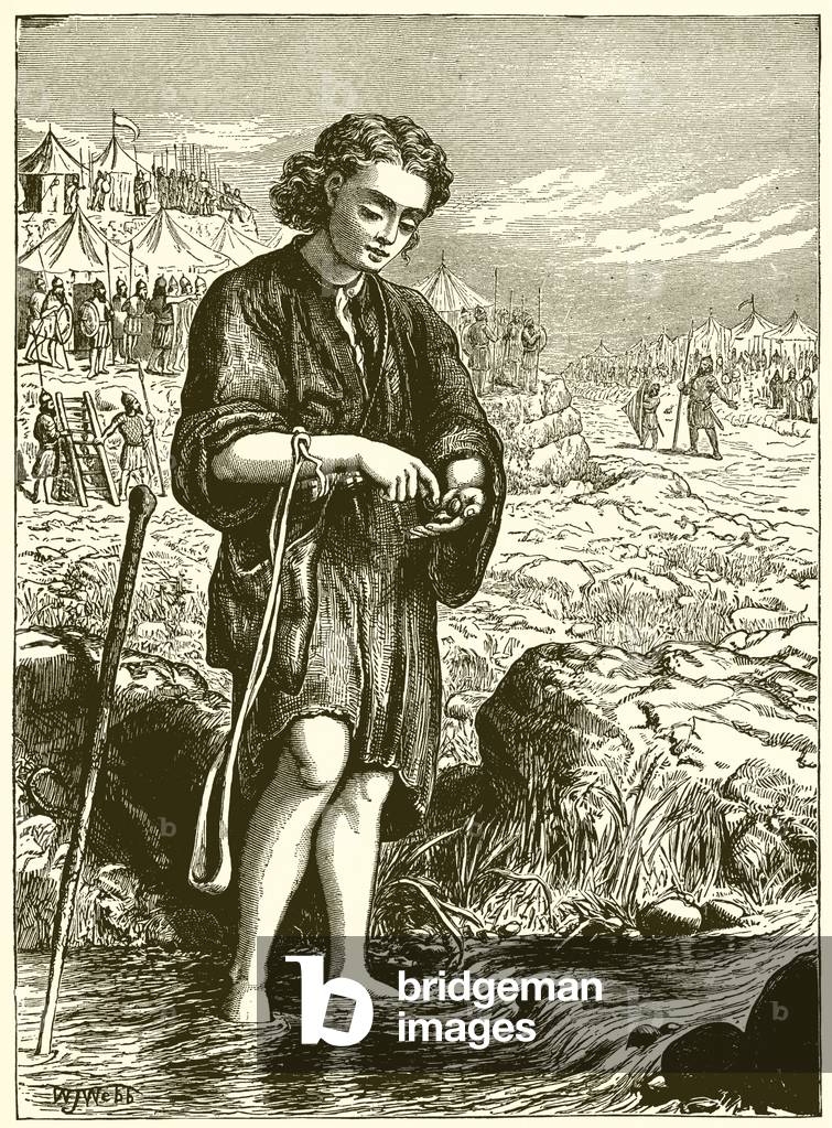 Choosing smooth stones out of the brook (engraving)