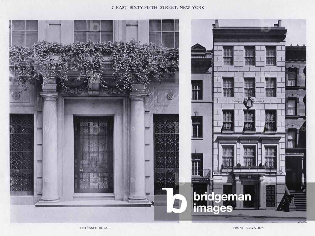 Charles A Platt: 7 East Sixty-Fifth Street, New York, Entrance Detail, Front Elevation (b/w photo)