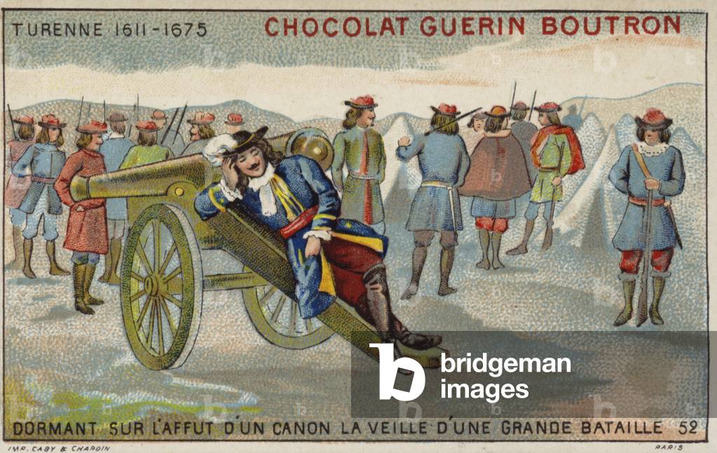 Marshal Turenne sleeping on a cannon before a battle (chromolitho)