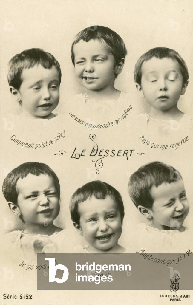 Little boy pulling faces (b/w photo)