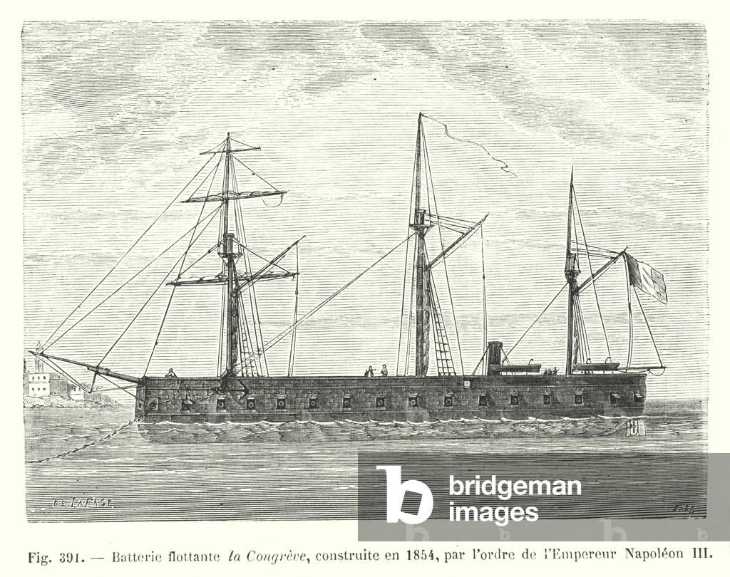 Batterie flottante la Congreve, construite en 1854, par l'ordre de l'Empereur Napoleon III (engraving)