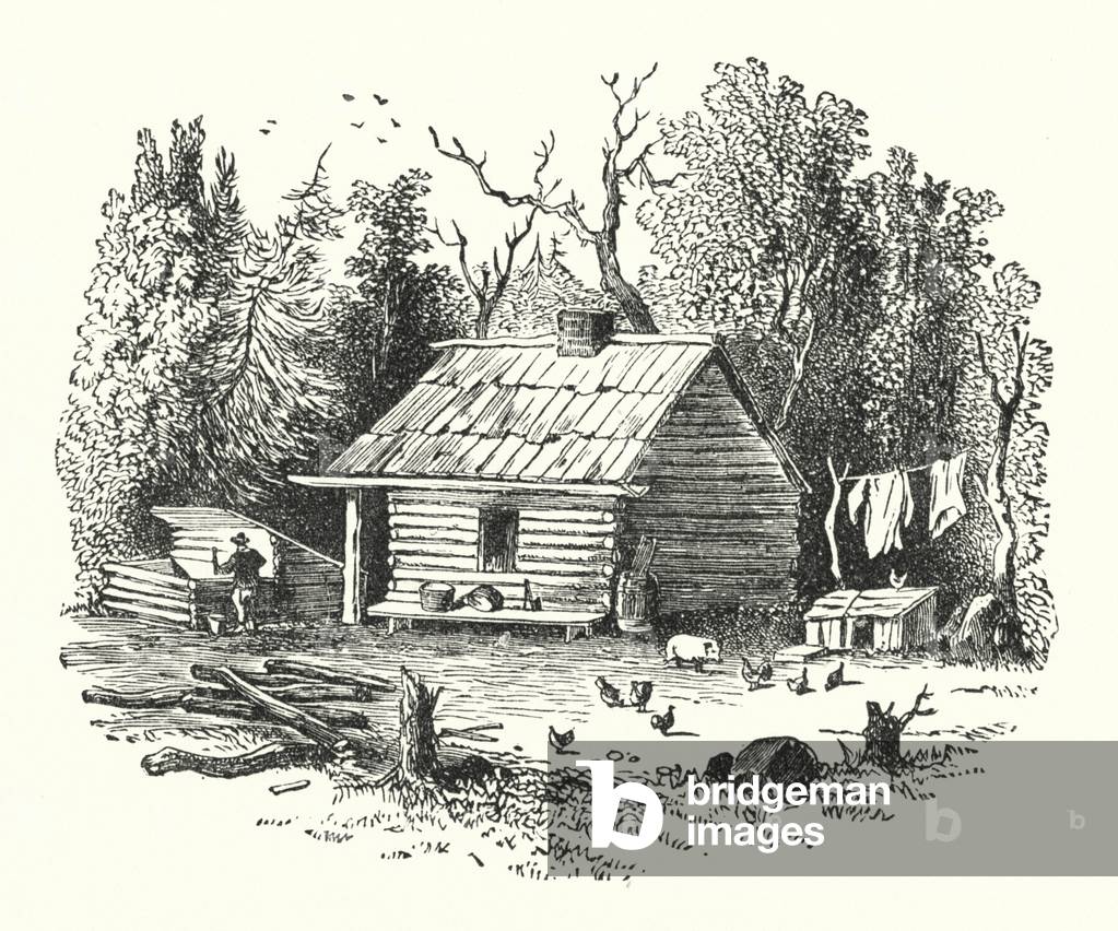 A log cabin (engraving)