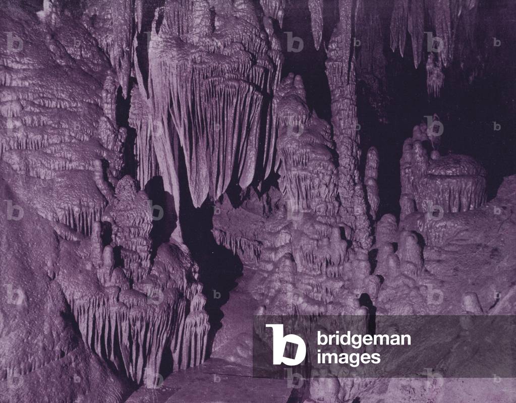 Cathedral and throne in Luray Cavern, Virginia (b/w photo)