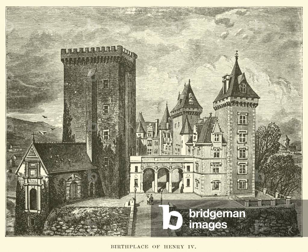 Birthplace of Henry IV of France in Pau, France (engraving)