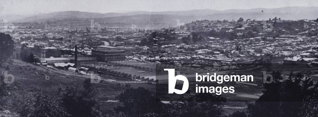 Launceston from South, Messrs Patons and Baldwins' Mills in foreground (b/w photo)