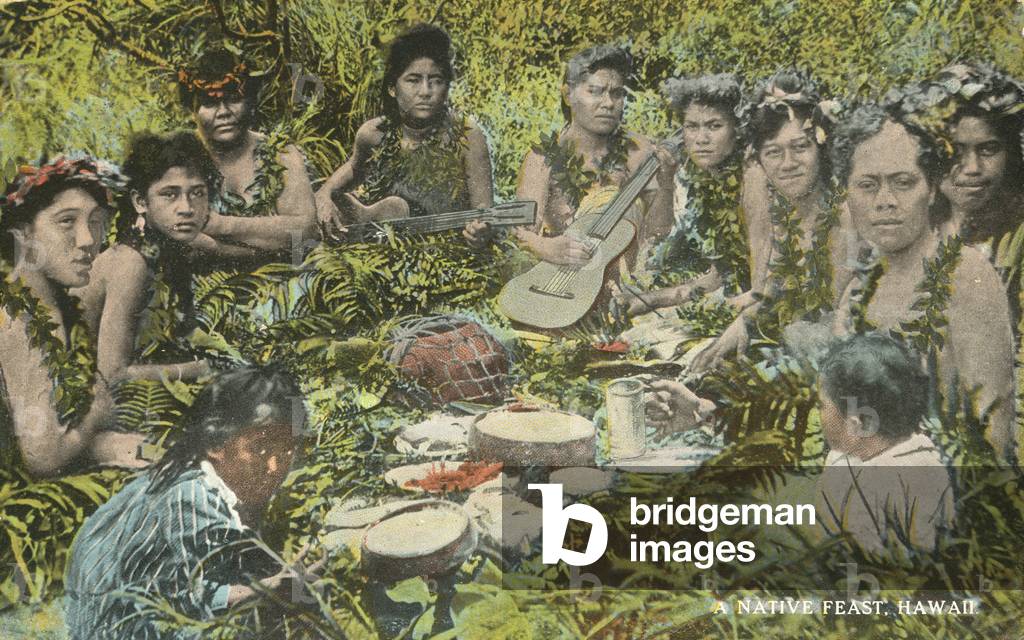 A native feast, Hawaii (coloured photo)