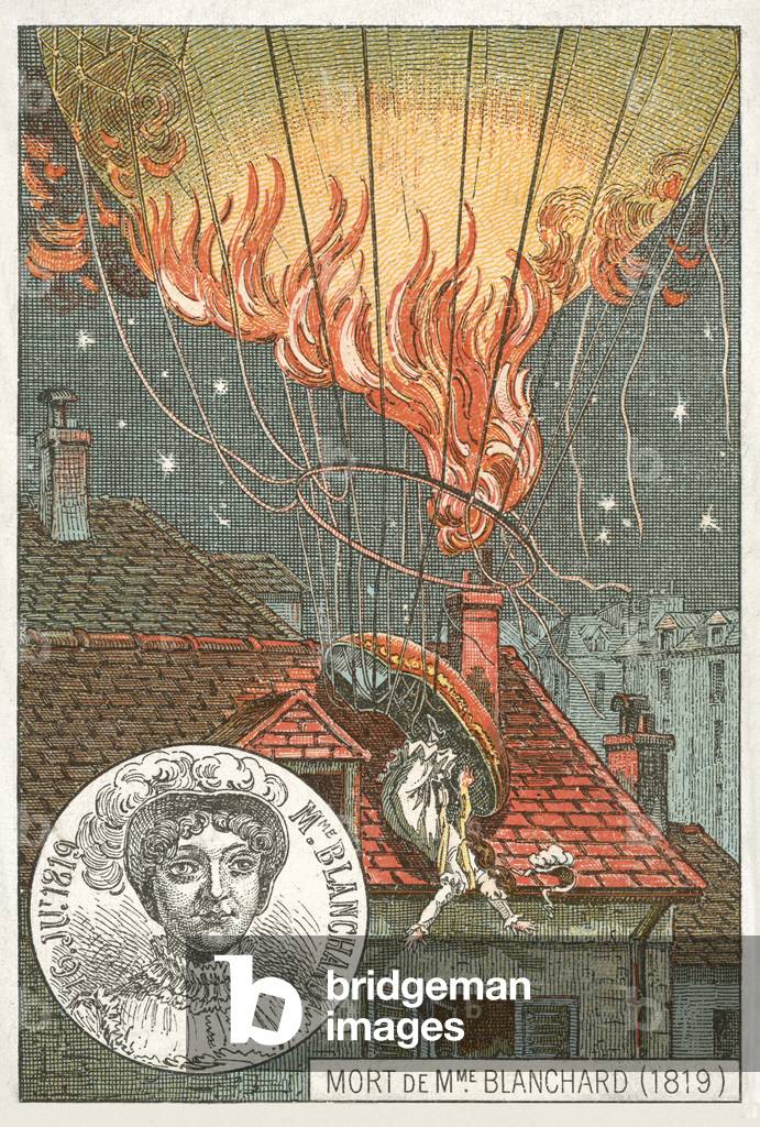 Death of the balloonist Sophie Blanchard, 1819 (chromolitho)