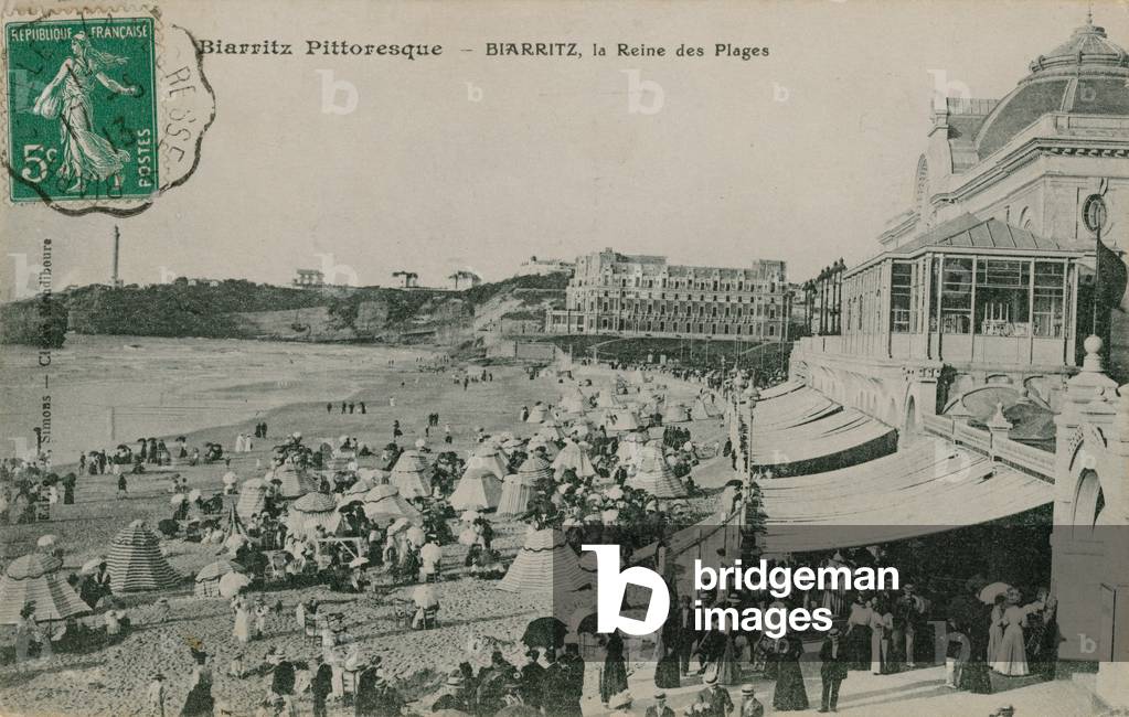 Picturesque Biarritz - Biarritz, Queen of Beaches. Postcard sent in 1913.