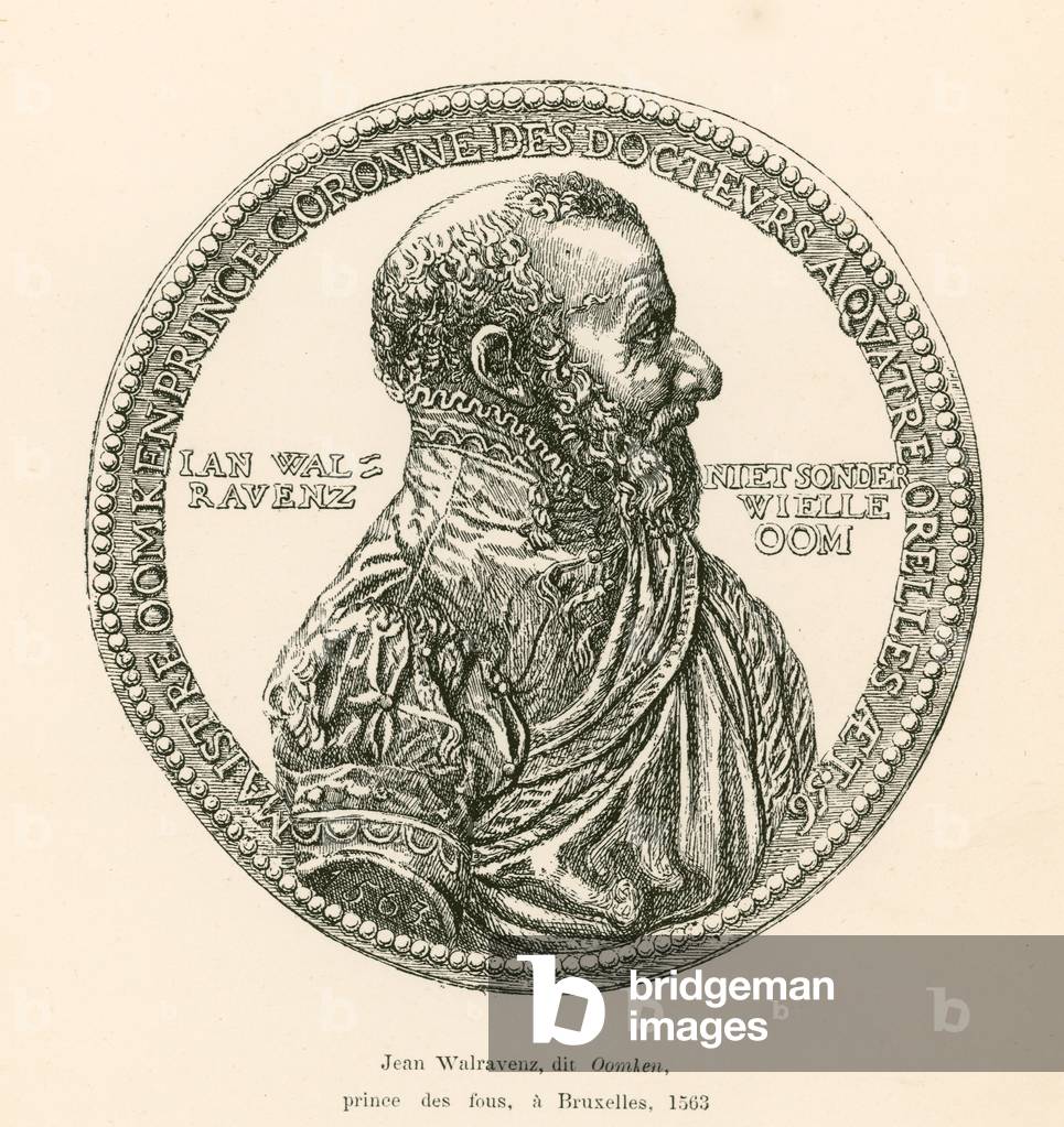 Jean Walravenz, dit Oomken, prince des fous, at Brussels, 1563 (engraving)