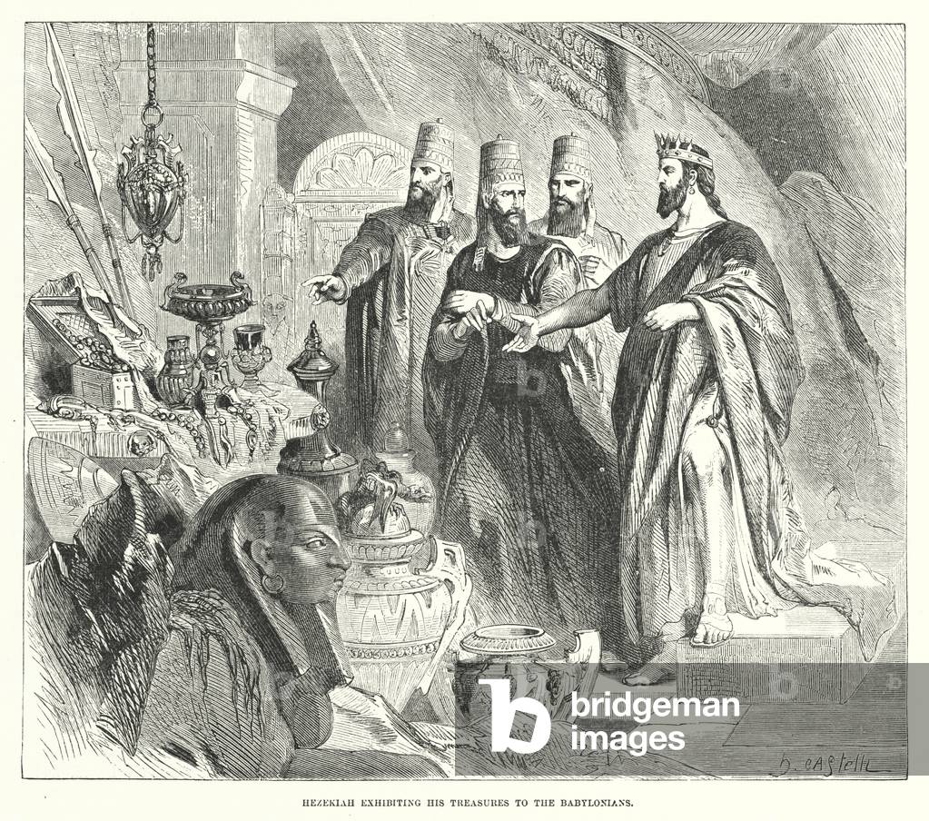Hezekiah exhibiting his Treasures to the Babylonians (engraving)