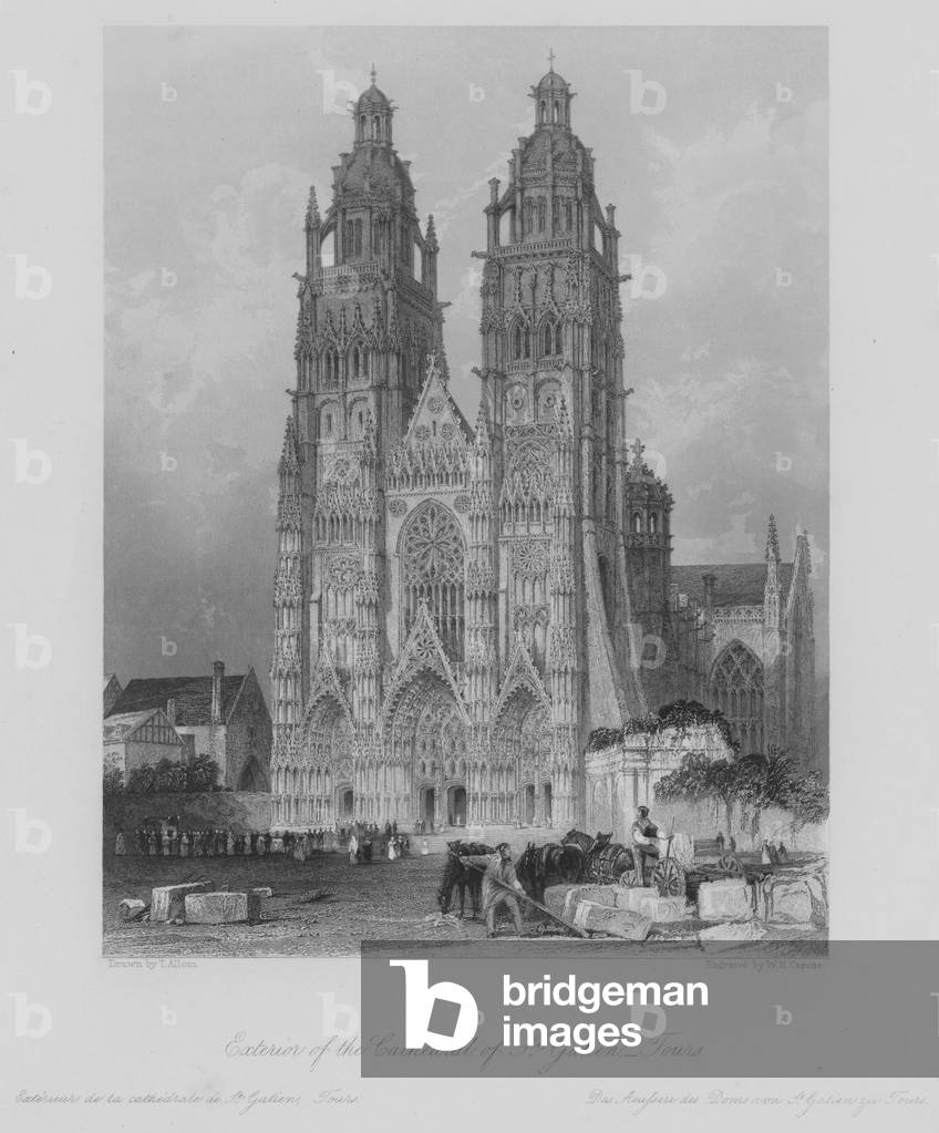 Exterior of the Cathedral of St Gatien, Tours (engraving)