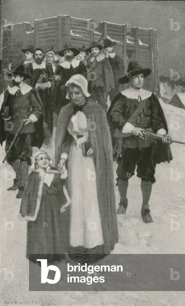 Sabbath-Day with the Pilgrim Fathers at their First Settlement in New Plymouth (litho)